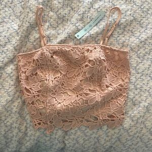 Anthropologie x She+Sky Light Pink Lace Crop Top, small NWT